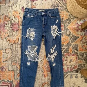 Topshop Blue Boyfriend Jeans with Distressed Details
